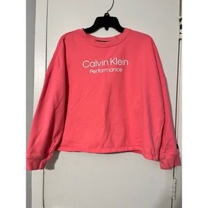 Calvin Klein Performance Womens XL Neon Pink Logo Fleece Cropped Sweatshirt